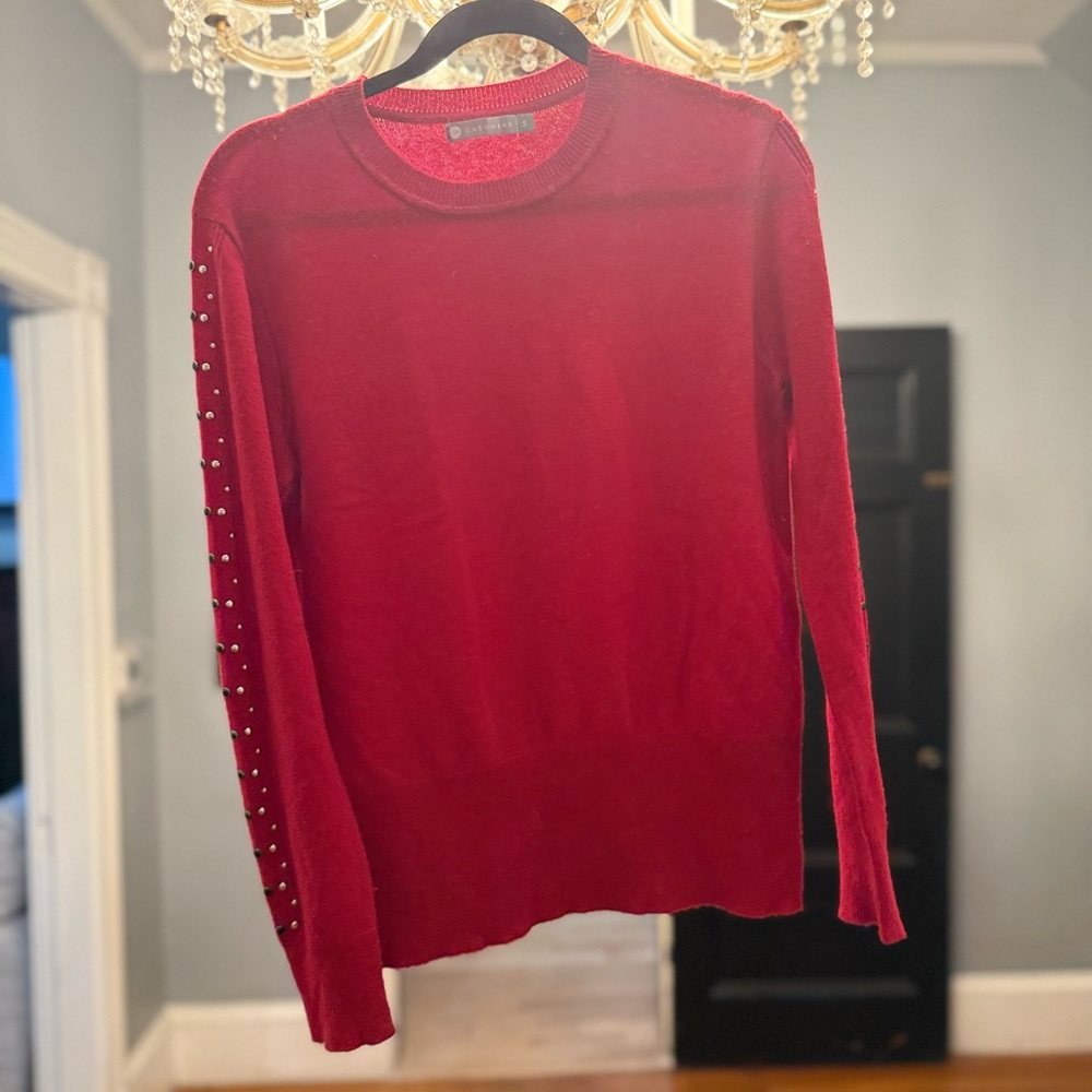 InCashmere Red Studded Sleeve Sweatshirt